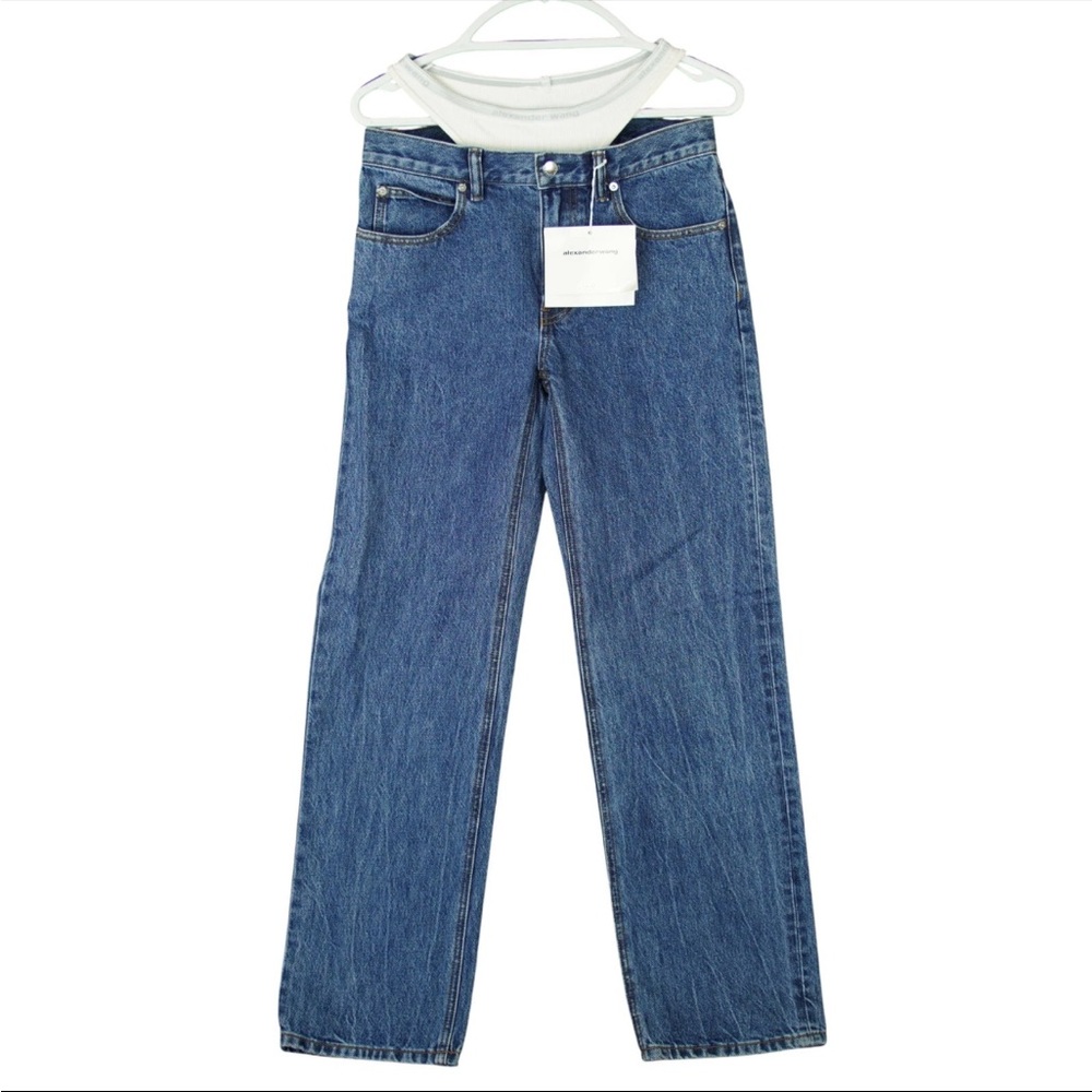 Alexander Wang Women's Bikini Layered Cotton Denim Jeans Size 24W 30L Blue New